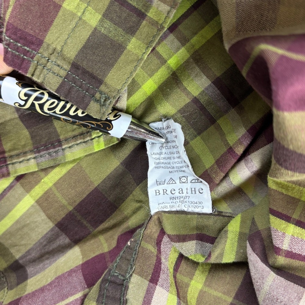 Prana Men's XL Plaid Pearl Snap Shirt Green Burgundy Beige Long Sleeve‎ Outdoor - Picture 11 of 12
